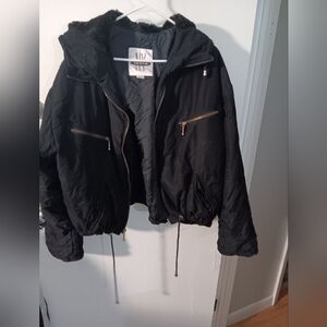Black Bomber Jacket with Gold Zipper Accents